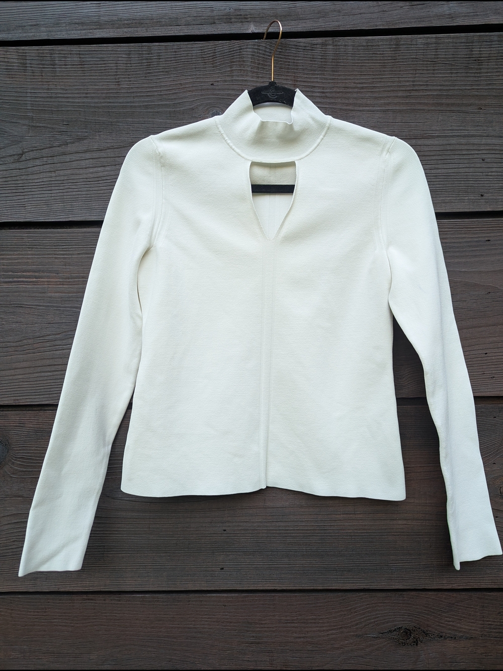 Proenza Schouler Cream Long-Sleeve Mock Neck Top with Front Keyhole